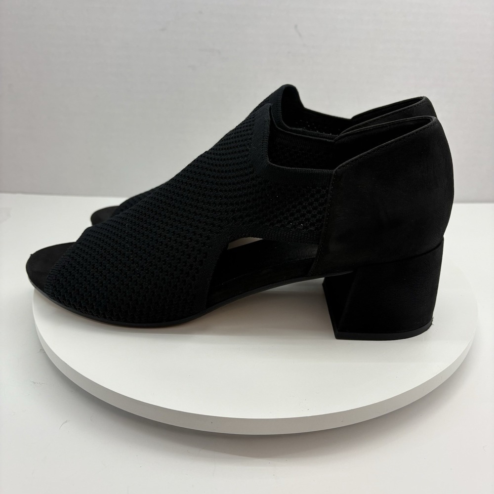 Eileen Fisher Women's Size 10 Black Ferris Knit Peep Toe Block Heel‎ Sandals - Picture 2 of 10